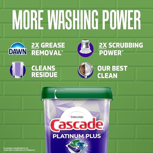 Cascade Platinum Plus Dishwasher Pods, Dish Detergent Soap, Clean Scent, 62 Count thumbnail 3