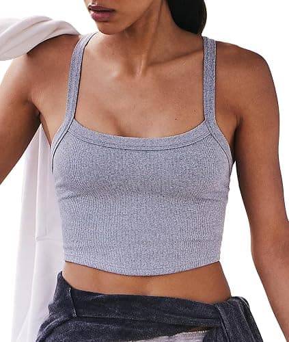Bicondo Tank Tops for Women Scoop Neck Crop Tops Athletic Workout Tops Cute Seamless Cami Ribbed Tank Top - Image 1