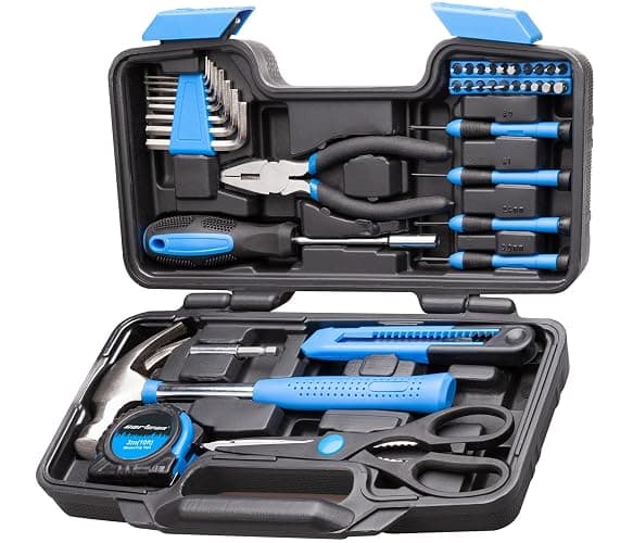 CARTMAN 39-Piece Home Tool Set Kit, Essential Household Hand Tools with Plastic Storage Case Blue - Image 1