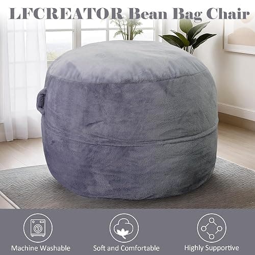 LFCREATOR Giant Bean Bag Chair for Adults, Faux Fur Bean Bag Chair Bed with Mattress Bed Use, Convertible Bean Bag Sofa Bed with Filler Included for Living Room,Bedroom, Dark Gray.Large-Sized thumbnail 7