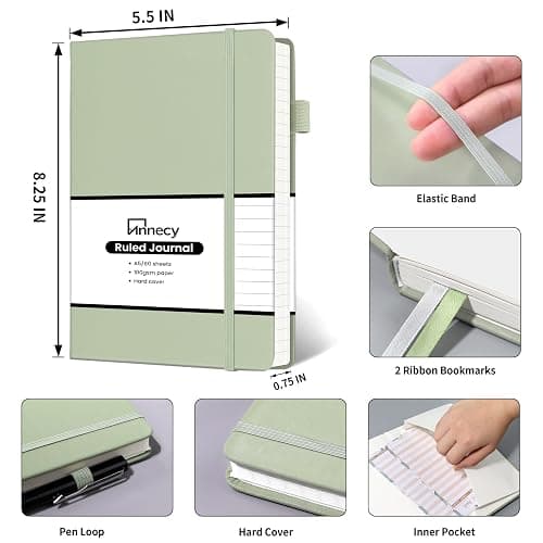 Annecy Lined Journal Notebook, Hardcover Leather Journal for Women & Men, 160 Numbered Pages, Medium 5.5" x 8.25", 100 GSM Thick Paper, Grey Green thumbnail 3