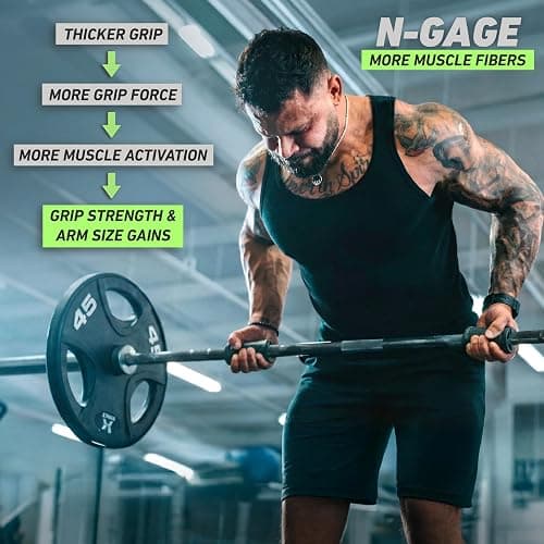 N-Gage Grips – Patented Angled Barbell Thick Grips for Joint Support & Muscle Activation – Ergonomic Bar Attachments for Strength Training - Gym Accessories Manufactured in the USA (1 Pair) thumbnail 3