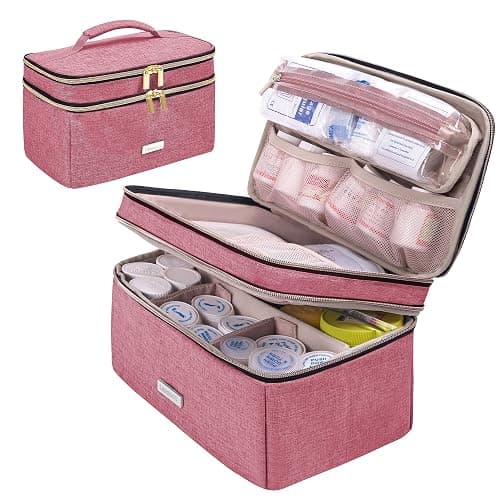 Lexeeco Medicine Storage Bag Pill Bottle Organizer with Portable Small Pouch Travel Medication Bottle Organizer for Emergency Home First Aid Box Kit (Red) - Image 1