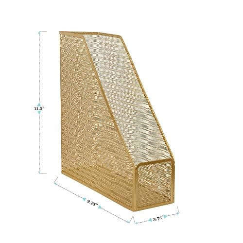 Martha Stewart Ryder Gold Mesh Metal Single Slot Magazine File Holder, Desktop Organizer, 9.75 x 3.75 x 11.5 thumbnail 3