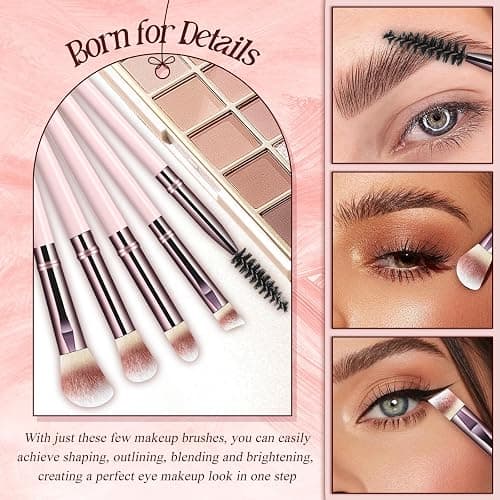Makeup Brush Set, Premium Synthetic 10 PCS Makeup Brushes, Travel Makeup Brush Set with Soft Hairs, Makeup Brushes Set Professional for Blush, Eyeliner, Eyeshadow, Concealer, and Foundation (Pink) thumbnail 6