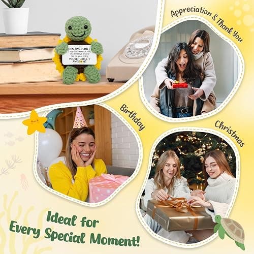 OASSIE Christmas Birthday Gifts for Women Men Teens - Turtle Positive Crochet Animals, Stocking Stuffers Relaxtion Gifts for Mom Dad Daughter Son Teen Girls Boys Sister Friend Home Desk Decor thumbnail 6