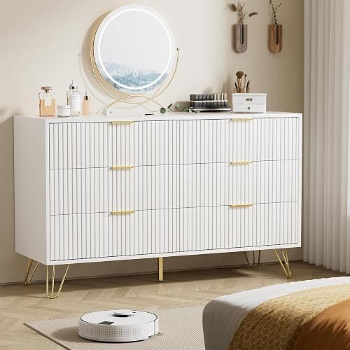 Furniway White Dresser for Bedroom with Gold Metal Handles, 47.2" Wide Modern Chest of Drawers Storage Organizer for Living Room, Closet, Hallway thumbnail 3
