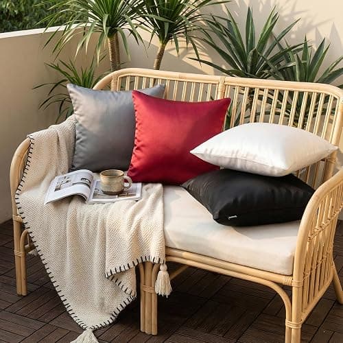Faylapa 4 Pack Christmas Satin Throw Pillow Cases,Black Heavy Silk Satin Decorative Pillow Covers Solid Dyed Soft Pillow Cover Home Decor,16" x 16" (Case ONLY) thumbnail 5