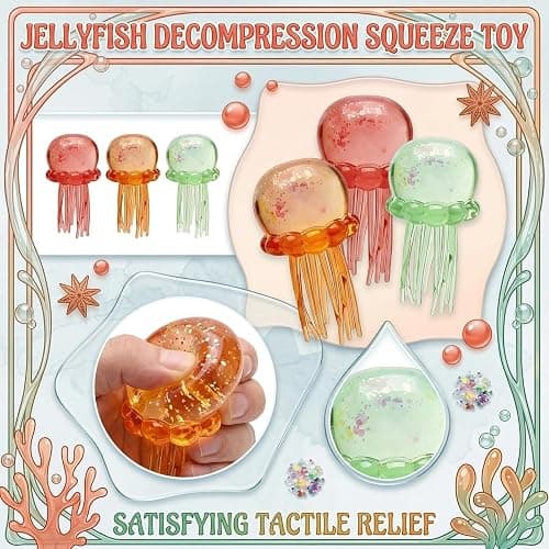 Doh Jellyfish Design Squeeze Stress Ball, Ultra Soft Slow Rise Sensory Fidget Toy, Summer Sensory Stress Relief, Gift for Office Desk Party Favors Birthday Gift (1#Blue) thumbnail 6