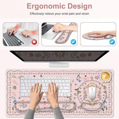 Romantic Pink Floral Mouse Pad, XXL Large Desk Mat Extended Reading Desk pad, 4PCS Non-Slip Rubber Base Computer Big Mousepads for Work, Game, Office, Home Decor Gifts Accessories I Cute Collection thumbnail 5
