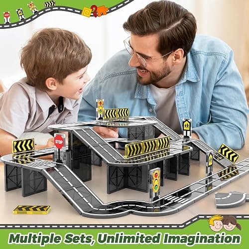 Goodtiles Magnetic Tiles Road Expansion Set, STEM Magnetic Building Blocks for Kids Ages 3-5 4-8 5-7, Preschool Learning Sensory Kids Toys for Toddler Birthday thumbnail 6
