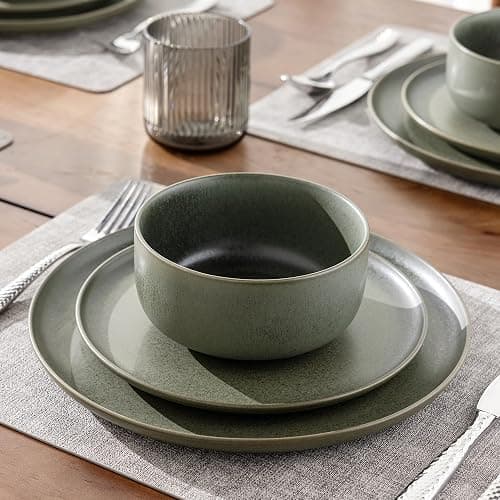 LERATIO Stoneware Dinnerware Sets for 6,Handcarft Ceramic Plates and Bowls Sets,Chip and Scratch Resistant Dishes, Dishwasher & Microwave Safe, Oven safe,Reactive Glaze-Green thumbnail 5