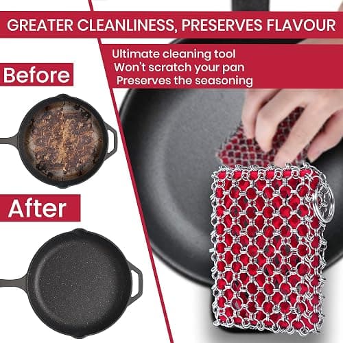Cast Iron Scrubber Chainmail - 316L Cast Iron Cleaner Scrubber and Bamboo Cloth Set - Chain Mail Scrubber - Stainless Steel Chainmail Scrubber for Skillet, Pan, Dutch Oven - Essential Accessory thumbnail 2