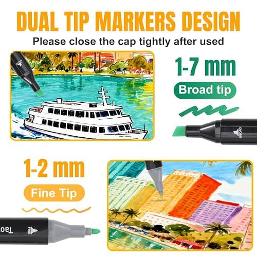 Taotree Alcohol Markers 100 Colors Case & Holders, Art Markers Dual Tips | Chisel & Fine Coloring Pens, Sketch Pens, Art Supplies for Adult Coloring Books Artist Coloring Painting, Drawing, Sketching thumbnail 3