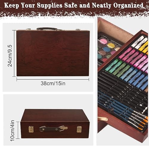 KINSPORY 168-Pack Art Supplies, Deluxe Wooden Art Set Crafts Drawing Painting Coloring Kit, 3 Pack Coloring Pads， Creative Gift Box for Artist Beginners Kids Girls Boys thumbnail 7
