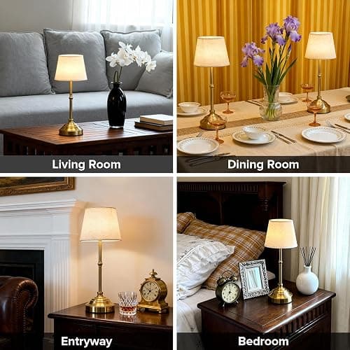 keysays 2 Pack Cordless Table Lamp, Rechargeable Desk Lamp with Fabric Shade, Battery Operated 3 Color Stepless Dimming, Small Touch Bedside Lamp Home Decor for Dining, Counter(Brushed Gold) thumbnail 8