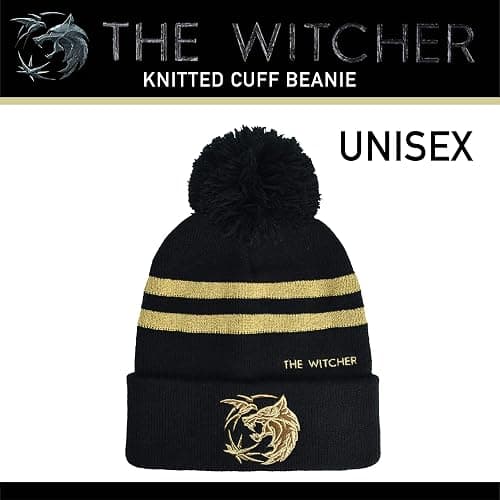 Concept One Unisex-Adult Netflix The Witcher Acrylic Knitted Cuff Beanie Hat with Gold Logo and Pom thumbnail 2