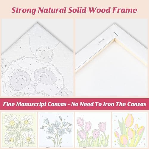 GHHKUD Paint by Numbers Kits for Adults Beginners, 4 Pack Canvas Painting by Numbers Kit for Kids, Flowers Landscape Acrylic Paint by Numbers with Wooden Frame, Crafts for Home Wall Decor (8x8inch) thumbnail 6