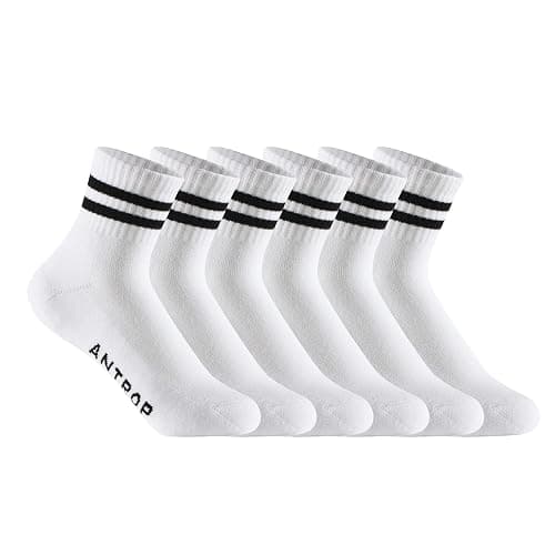 Antrop Quarter Crew Cotton Heel Tab Athletic Running Cushion 6 Pairs Socks, White, 9-12 - Image 1
