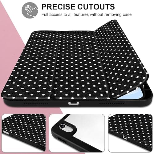 MEEgoodo Case for iPad A16 11th Generation 11 inch 2025/10th Gen 10.9 inch 2022, Cover with Transparent Acrylic Back Shell,Tablet Case with Pencil Holder+Auto Wake/Sleep+ Stand, White Polka Dot thumbnail 7