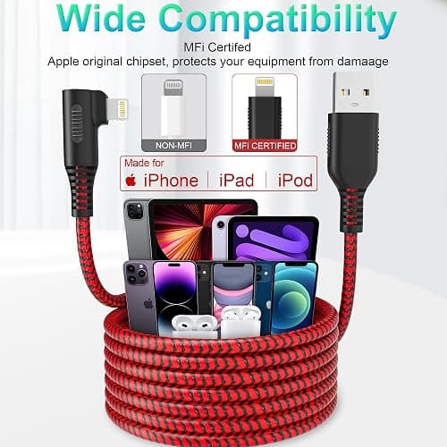 20FT Extra Long USB A to Lightning Charger Cable for iPhone, Nylon Braided 20FT Lightning iPhone Charger Cord Fast Charging, Long 90 Degree Lightning Cable for iPhone 14 Pro Max/14/13 Pro/12/11/X/XS thumbnail 2