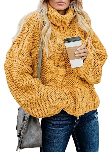 Dokotoo Womens 2025 Winter Fall Solid Turtleneck High Neck Balloon Long Sleeve Sweaters Pullover Outerwear - Image 1