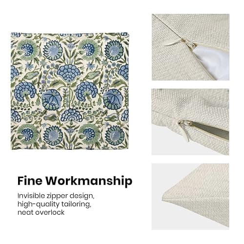 Boho Blue Pillow Covers 18x18 Inch Set of 2 Vintage Navy Blue Sage Green Floral Decor Throw Pillows Spring Summer Seasonal Flower Pillowcases Linen Outdoor Decoration Cushion Covers for Couch Sofa thumbnail 6