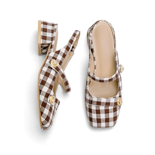 Slingback Mary Jane Heels for Women Low Block Heel Closed Square Toe Pump Shoes Heels Classic Daily Office Dressy Shoes thumbnail 2