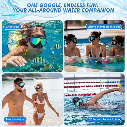 Kanayu Swim Goggles with Nose Cover Earplug for Adult Wide View Anti Fog UV Swim Goggles No Leaking Diving Mask for Men Women thumbnail 6