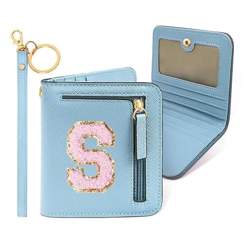 COSHAYSOO Top Popular Valentines Birthday Party Favor Gifts RFID Wallet for Girls Weekend Sleepover Winter Vacation Travel Girls Trip Gifts Blue Small Mini Wallet Preppy Chenille Letter S - Image 1