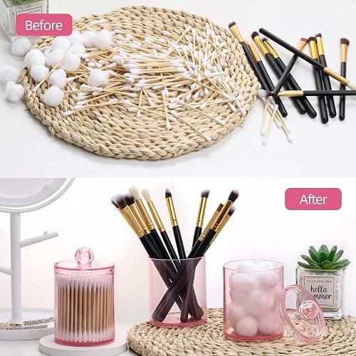 Tbestmax 4 pcs Qtips Holder Bathroom Container, 10 OZ Apothecary Jar, Pink Cotton Ball/Swabs Dispenser Organizer for Storage thumbnail 6