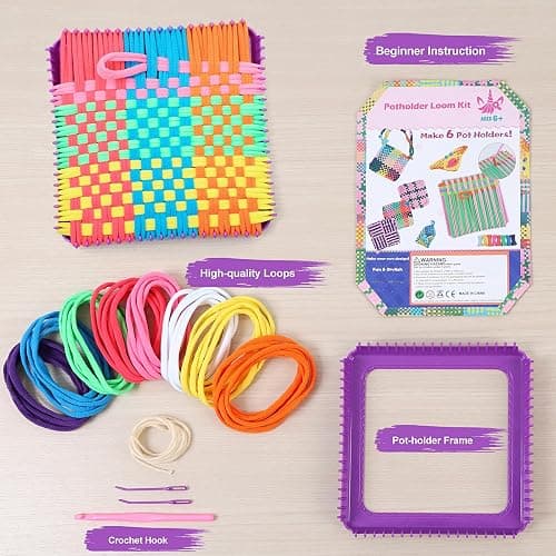 MagicKidz Weaving Loom Kit Toy - Birthday Gifts for Kids 6 7 8 9 10 11 12 Years Old - Arts and Crafts Kit for Girls Ages 6-8 10-12, DIY Potholder Knitting Kit with Loops thumbnail 7