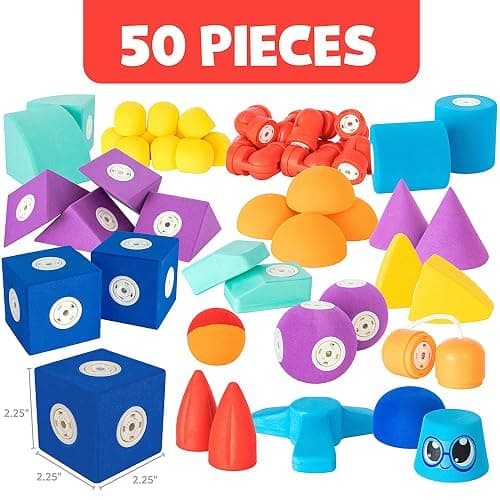 Blockaroo Magnetic Foam Building Blocks - 50-Piece Set, Bath Toys for Toddlers, Preschool Toys, Bathtub Toys, Sensory Toys, Blocks for Toddlers 3-5, Engineering Toys for Kids 3-5, Bath Blocks thumbnail 5