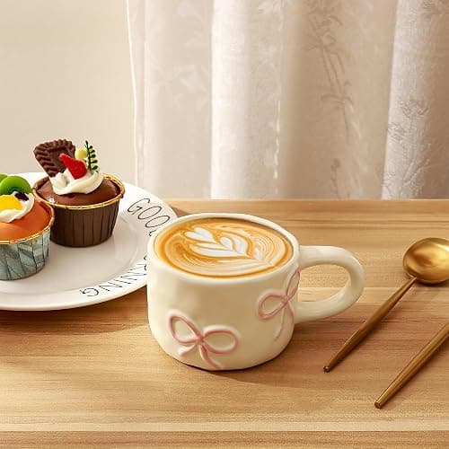 Koythin Coquette Bow Ceramic Coffee Mug, Funky Novelty Cup for Tea Milk Latte Cocoa, 8.5oz /250ml Perfect for Home, Office, or Birthday (Pink) thumbnail 7