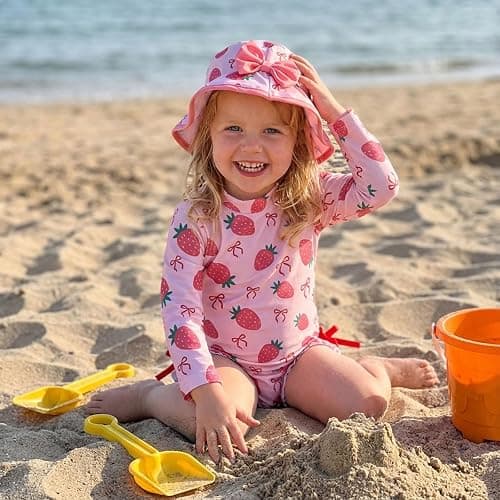 fhutpw Baby Girl Swimsuit One Piece Fruit Printed Long Sleeve Rash Guard with Hat Infant Toddler Beach Bathing Suit thumbnail 3