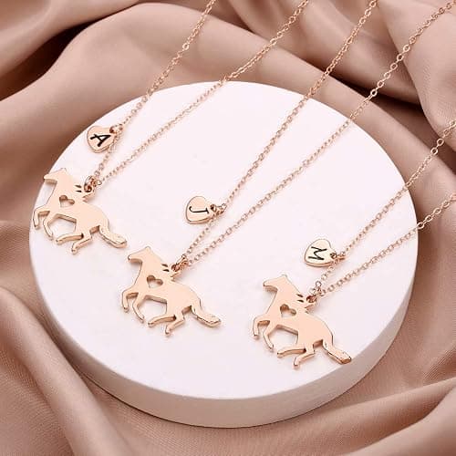 MONOOC Horse Gifts for Girls Necklace - Stainless Steel Dainty Horse Pendant Heart 26 Initial A-Z Necklaces for Women Girl thumbnail 5