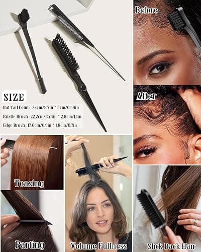 Slick Back Hair Brush & Hair Wax Stick Set - Tames Frizz & Smooths Flyaways - Sleek Ponytails, Buns, Edges - Styling Cream/Gel/Balm/Pomade Stick for Women - Styling Accessories for Girls & Kids thumbnail 6