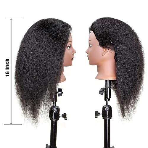JMHAIR Mannequins Head 16" 100% Real Hair For Manual Braiding Styling Practice Hairdresser School Manikin Head Curling Dyeing Hairdresser Cosmetology Doll Head Training Head- Female Black thumbnail 2