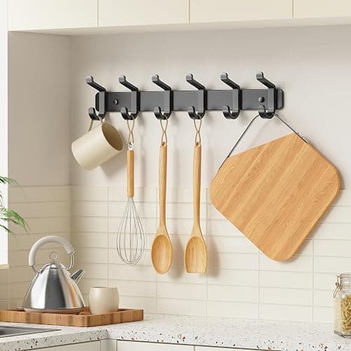 pickpiff Coat Rack Wall Mounted Heavy-Duty: Metal Coat Hanger 6 Hooks for Hanging Hat, Clothes, Robe, Keys, Backpack, Bathroom Towels, Jacket, Purse - Closet, Door, Entryway, Mudroom (Black, 1 Pack) thumbnail 6