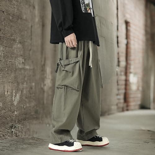 PRIJOUHE Men's Baggy Cargo Pants Casual Loose Fit Wide Leg Pants with Elastic Drawstring Waist thumbnail 8