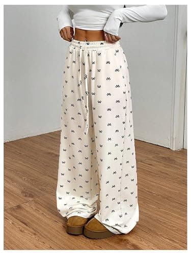 GORGLITTER Women's Bow Wide Leg Stacked Baggy Lounge Sweatpants Joggers Y2k High Waist Straight Leg Track Sweat Pants thumbnail 4