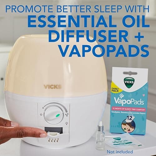 Vicks 3-in-1 SleepyTime Humidifier, No. 1 Brand Recommended by Pediatricians*. Cool Mist Humidifier with Night-Light, and Essential Oil Diffuser for Baby and Kids rooms. Visible Cool Mist, White. thumbnail 5