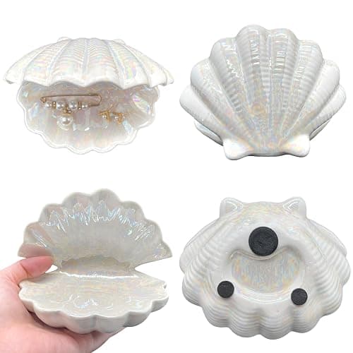 BOHK Shell Trinket Dish Ceramic Conch Ring Holder Jewelry Tray Decorative Jewelry Plate Cute Jewelry Organizer for Home Decor (Shell A) thumbnail 6