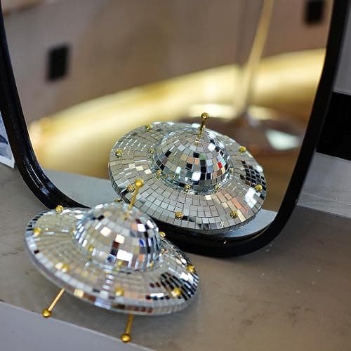 RGZOCT UFO Disco Ball Silver Disco Ball Decor Disco Spaceship Retro Reflective Décor Mirror Decorations for Home,Party,Garden,Handmade Gift (8 * 6inch) thumbnail 7