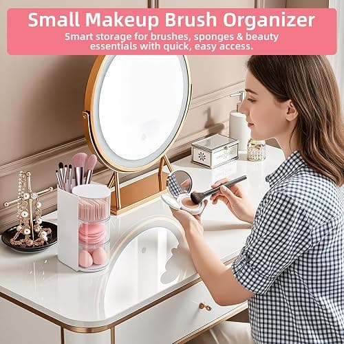 neotidy Hair Accessories Organizer with Hair Brush Holder, Rotating Hair Tie Product Organizer for Girls, 3-Tier Makeup Brush Holder for Clips, Bows & Brushes (White, 3-Tier) thumbnail 3