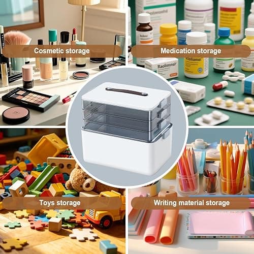 MOPUP 4-Tier Medicine Craft,Sewing,Art,Organizer Storage,Portable Latch Bin with Lid and Leather Handle,Pill Bottle, First Aid,Multipurpose Organizer with Removable Tray,A Household Essential thumbnail 6