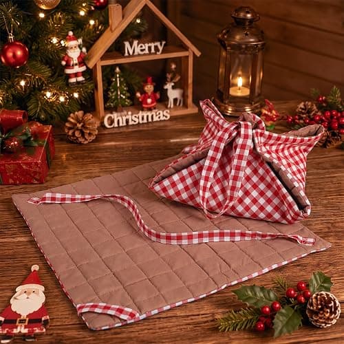 Eccliy 2 Pcs Quilted Pie Carrier Tote Reversible Red White Gingham Reusable | Washable Casserole Cake Carrier Bag Square 17.7" x 17.7" with Adjustable Lifting Straps for Thanksgiving Day Christmas Baking thumbnail 6