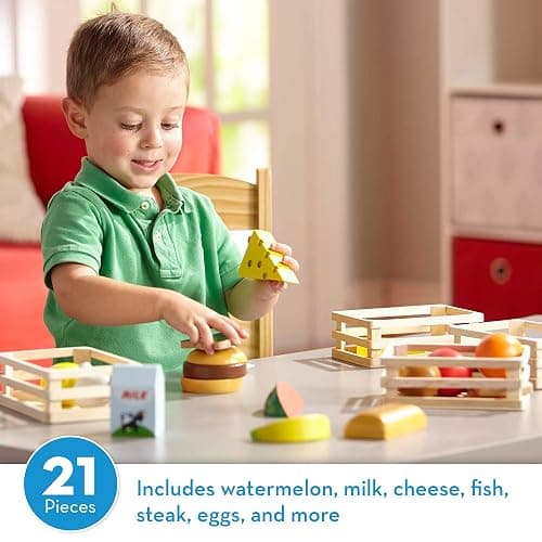 Melissa & Doug Wooden Play Food Bundle - 21 Hand-Painted Food Pieces with 4 Crates & 17-Piece Cutting Fruit Set with Storage Box thumbnail 6