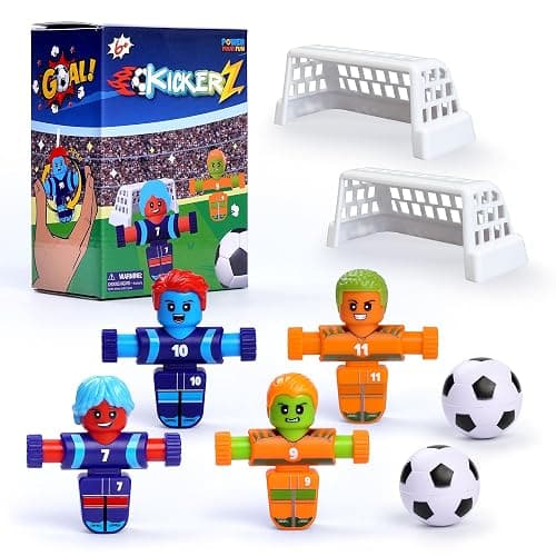 Power Your Fun KickerZ Soccer Fidgets Game Set- 8pc Tabletop Soccer Mini Fidget Toys with 4 Players, 2 Goals, 2 Balls, Foosball Spinner Fidget for Kids Teens Adults Sensory Toy Multiplayer Travel Game - Image 1