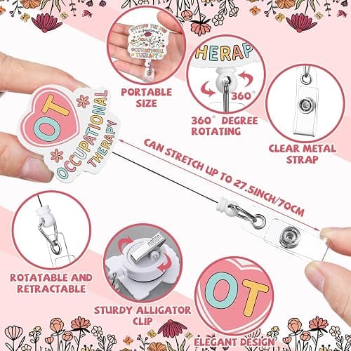 Hoteam 6 Pcs Occupational Therapy Badge Reels Retractable with Alligator Clip Badge Holders for Healthcare Reel Clip for OT Doctor Nurse Occupational Therapy Assistant OT Appreciation Gifts thumbnail 3